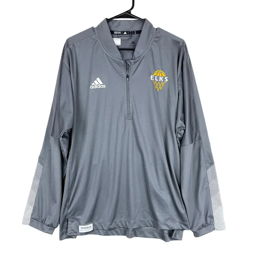 Adidas Mens Gray Quarter Zip Pullover Prime Blue Elks Logo Long Sleeve Large
